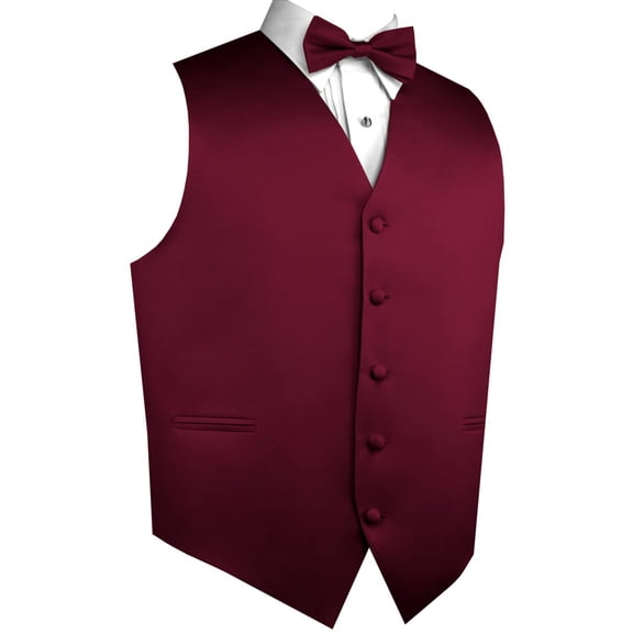 Men's Formal Tuxedo Vest, Bow-Tie & Hankie Set for Prom, Homecoming, Wedding, Cruise in Burgundy - XL