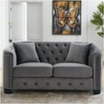 thumbnail image 3 of JERFIT Velvet Chesterfield Sofa for Living Room, 2-Seater Couch with Tufted Back and Nailhead Trim, Upholstered Loveseat for Apartment, Office (Grey), 3 of 8