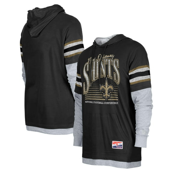Men's New Era Black New Orleans Saints Twofer Long Sleeve Hooded T-Shirt