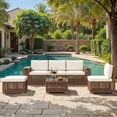 thumbnail image 2 of Homall 5-Seat Patio Furniture Set Outdoor Wicker Sectional Sofa with Cushions Modular with Wide Wood Armrests & Built-In Cup Holders, Beige, 2 of 7