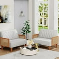 thumbnail image 4 of Love Seat Settee Mini Couch Upholstered Sofa with Natural Rattan Armrest Backrest Button Tufted Buckle Couch Banquette  Loveseat for Dining Living Room Bedroom Light Grey, 4 of 7