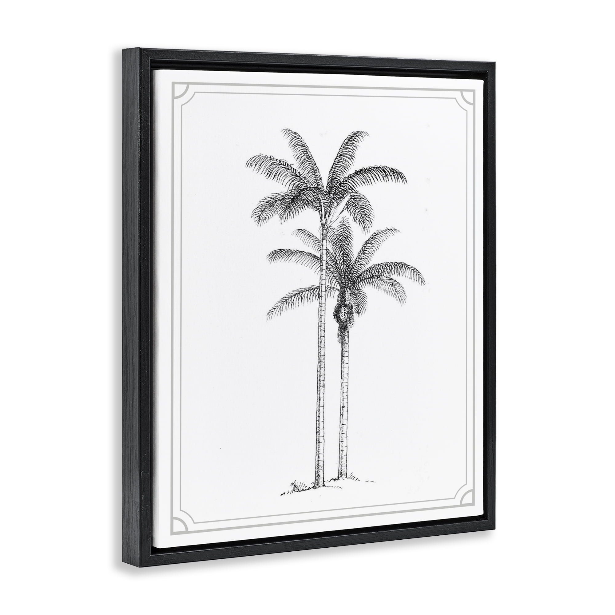 Vintage Simple Palm Tree Black Framed Floater Canvas Wall Art, design by Lettered and Lined