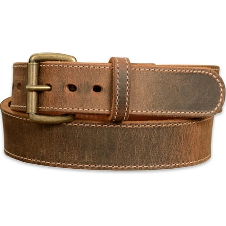 Leather Steel Belt, Heavy-Duty, Genuine Full Grain Stitched Leather 1.50" Wide Made in the USA
