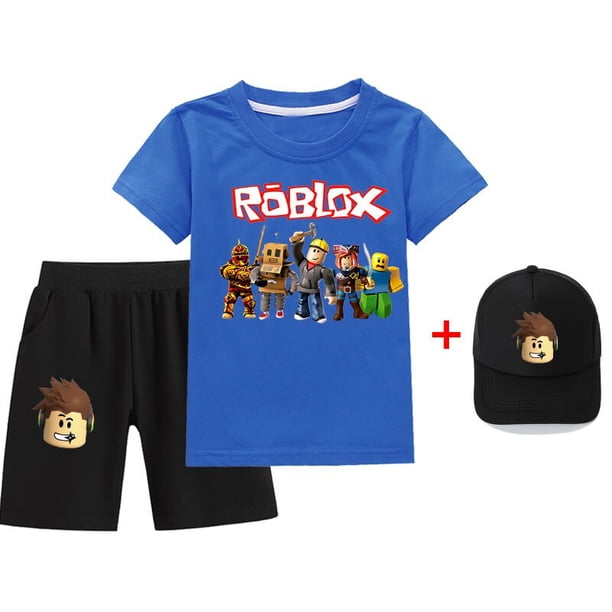 Roblox juego de animación para niños y niñas, traje informal periférico, camisetas y pantalones cortos para niños y sombreros, el mejor regalo, 3 piezas, nuevo