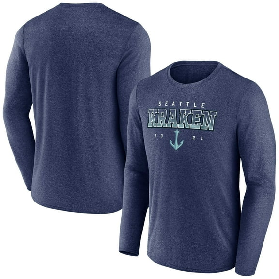 Men's Fanatics Heather Deep Sea Blue Seattle Kraken Long Sleeve T-Shirt