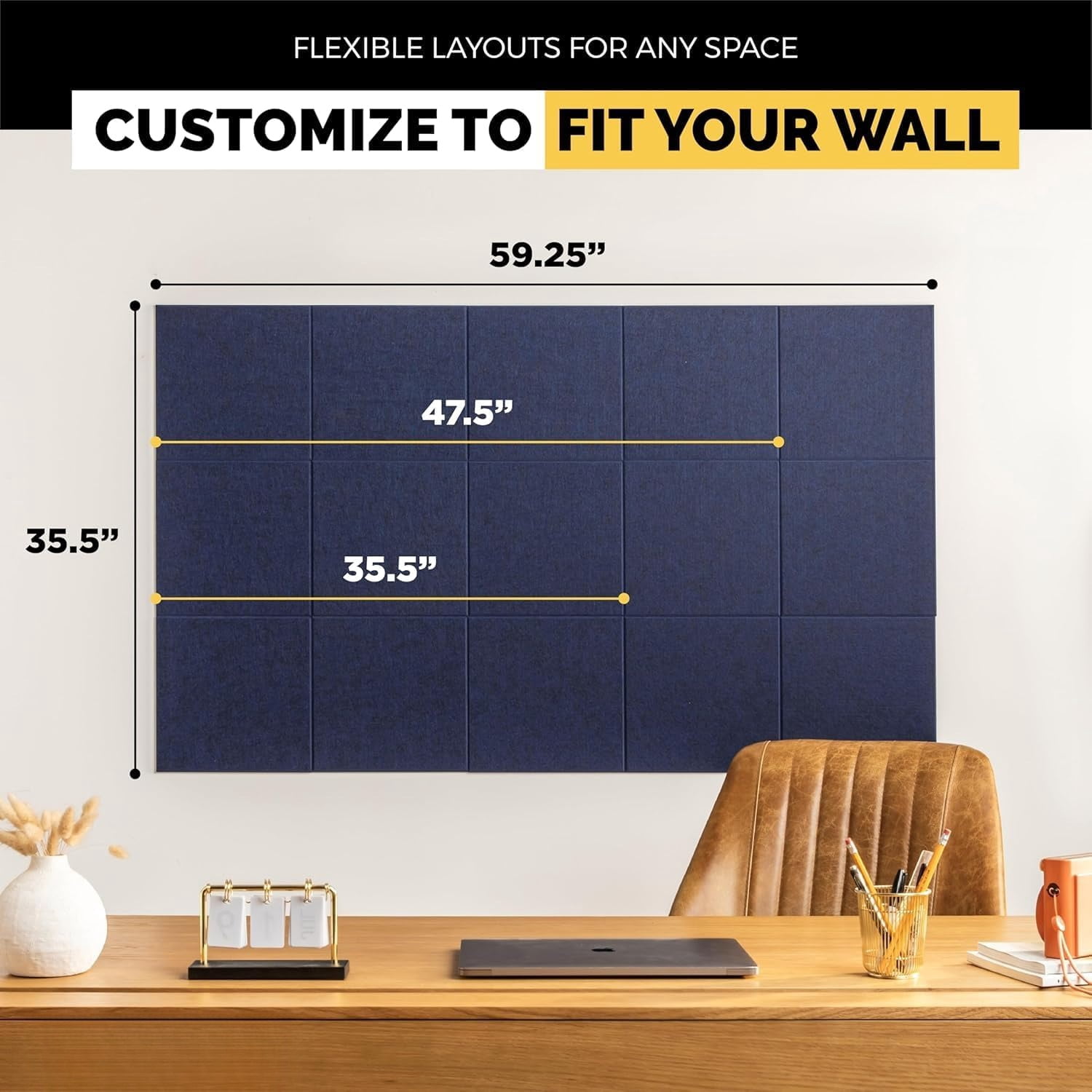 Large Cork Board Alternative | 15 Pack | Sizing Up to 59”x36”, Felt Wall Tiles, Office Wall Decor, Large Cork Boards for Walls, Corkboard, Cork Board for Office, Pin Board, Blue