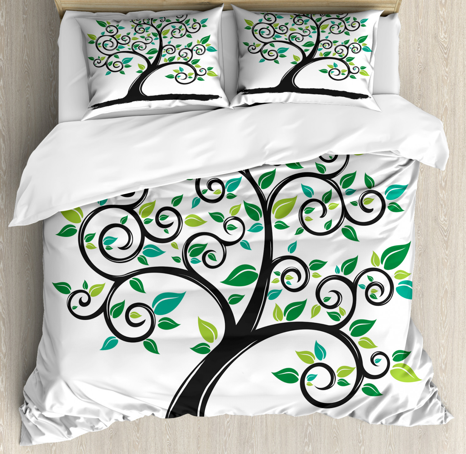 Tree Duvet Cover Set King Size, Abstract Nature Interpretation Pattern