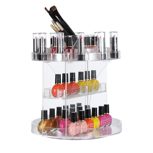 SortWise Organiseur en acrylique, boîte de rangement de maquillage  cosmétique avec support de vernis à ongles pivotant à 360 ° 