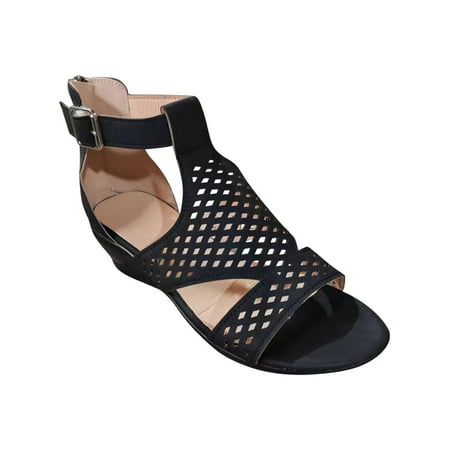 

KBODIU Womens Sandals Mothers Day Gifts Wedge Open Toe Roman Buckle Hollow Out Flat Sandals for Women Dressy Summer Black 40