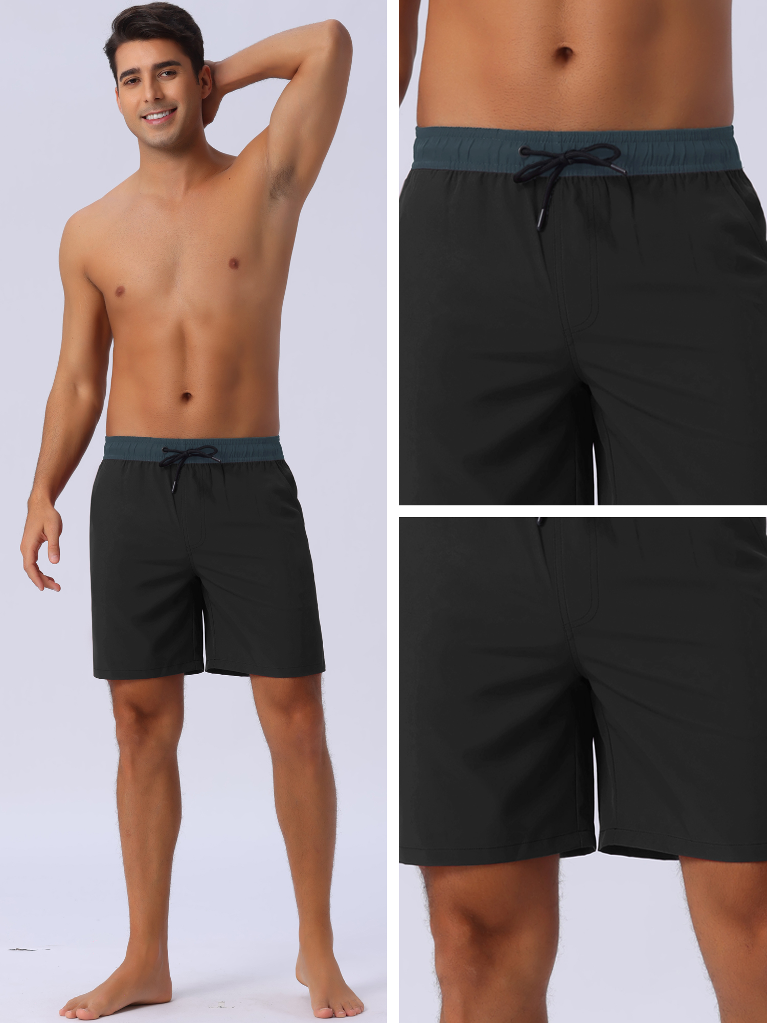 DARING DIVA Men's Lining Surfing Drawstring Swimming Shorts 36 Black