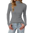 thumbnail image 3 of Women's Winter High Neck Solid Color Long Sleeve Pullover Knitted Bottoming Sweater, Warm and Slim, Great for Layering and Cold Weather,Gray,One Size, 3 of 6