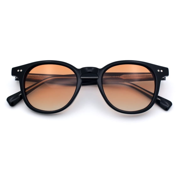 SA106 Polarized TAC Lens Retro Hipster Thin Keyhole Round Horn Rim Sunglasses / Black Frame - Orange Lens