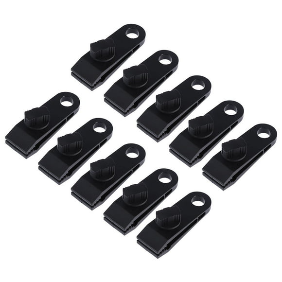 Juego de 10 abrazaderas resistentes para toldos con agarre de bloqueo, clip instantáneo para toldos de camping, lonas y caravanas (negro)