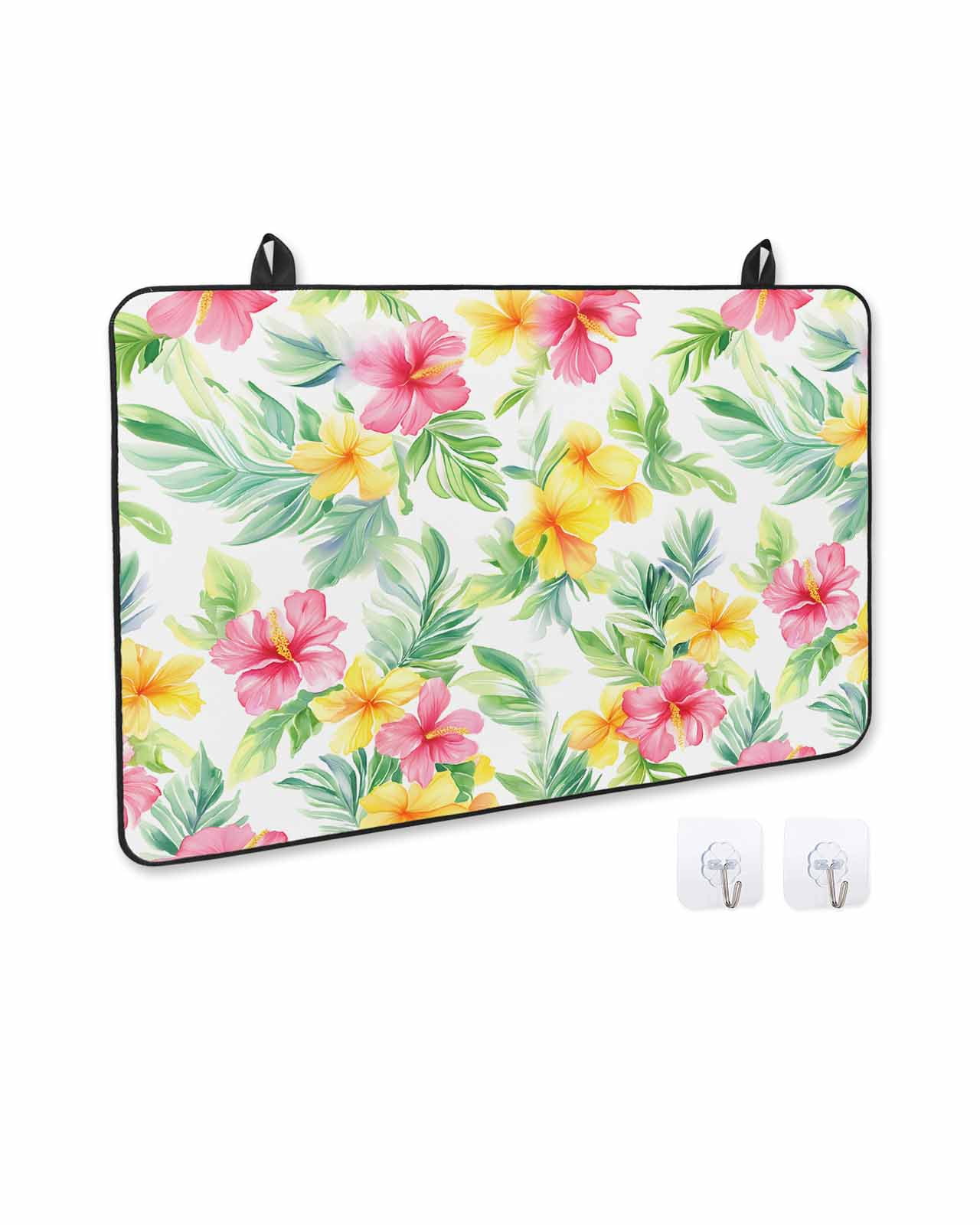 nqOlkjepod Large Induction Cooktop Protector Mat 24"x21", Summer Flowers Stove Top Covers for Electric Stove, Watercolor Tropical Plants Leaves Florals Stove Burner Cover Mats, Glass Top Stove Cover