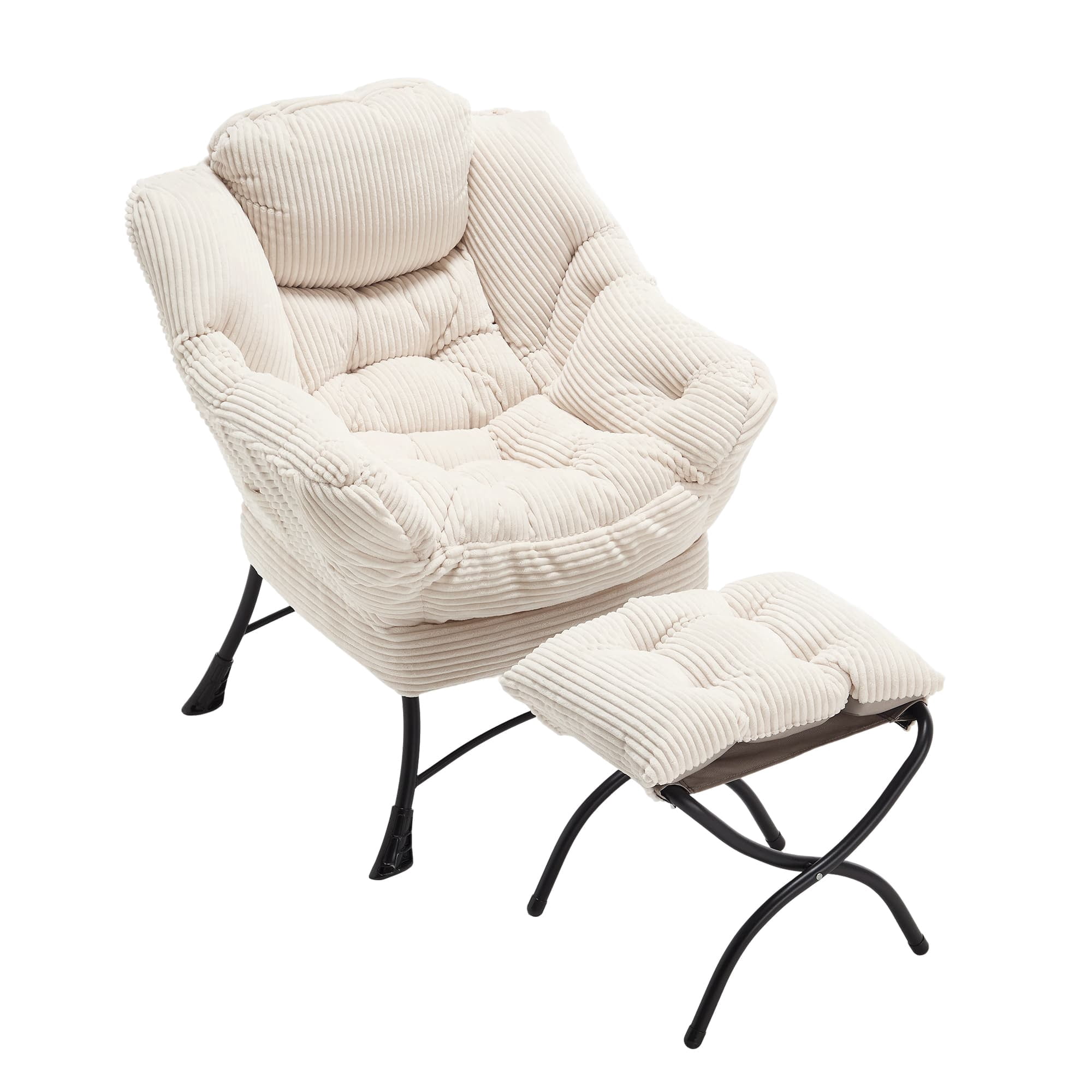 Aukfa Lounge Accent Chair with Ottoman, Lazy Chair Armchair Upholstered Sofa Chair,White‘