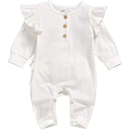

YOUI-GIFTS Baby Girls Button Up Bodysuit Romper Long Sleeve Ruffled Jumpsuit Playsuit for Infant Todder