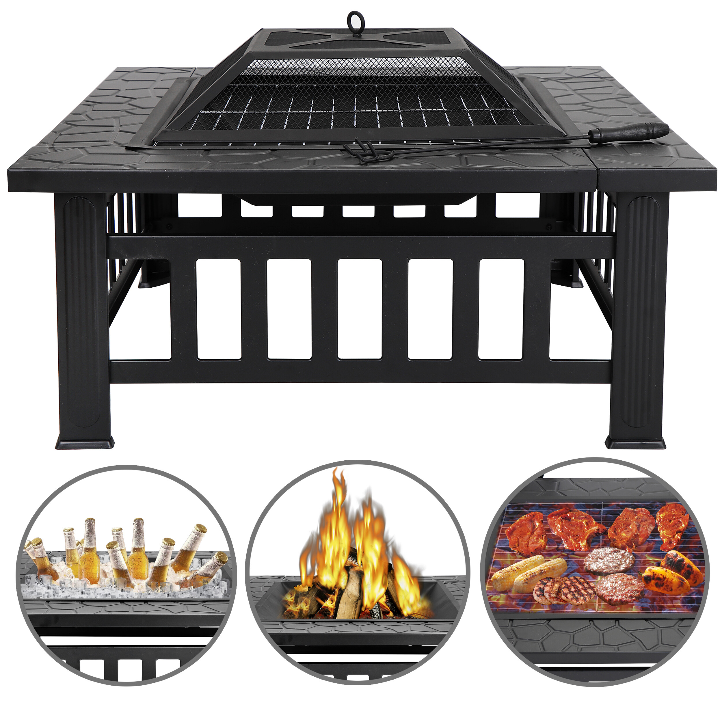 ZENY 32" Outdoor Fire Pit Square Metal Firepit Patio Garden Stove Wood Burning - image 3 of 12