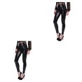 thumbnail image 3 of Leggings de cuero Sonducket para mujer Otoño Invierno cálido elasticidad Cintura alta Negro XL 2Conjunto, 3 of 6