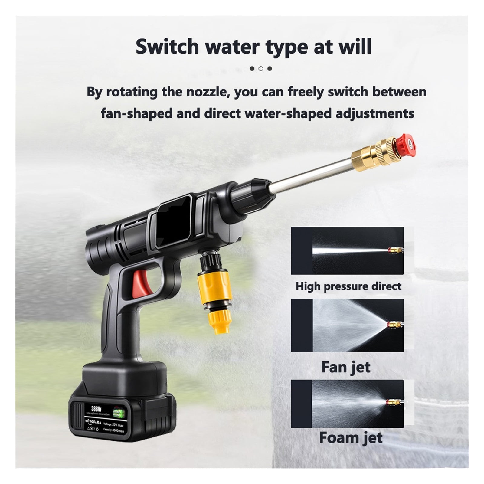 30Bar Wireless High Pressure Car Wash Washer Gun Foam Generator Water Gun Spray Cleaner With Box for 18V Battery ,Easy to Use