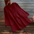 thumbnail image 2 of LEKWK Linen Tunic Tops for Women Pleated Front Split V Neck Tunic Tops 3/4 Sleeve Tops Solid Loose Fit Soft Summer Beach Wear, 2 of 5