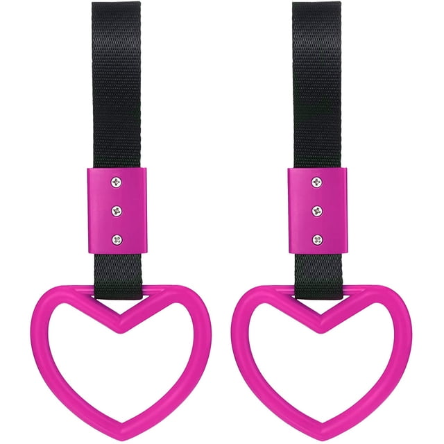 2 Pieces Rings Heart-shaped Car Hand Straps Rear Bumper Warning Ring Decorative Warning Loops Subway Heart Handles for Car Interior Exterior Decoration