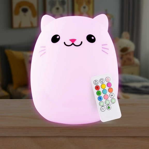 LumiPets Nursery Nightlight: Cat-Shaped Baby Nightlight - Rechargeable with Remote
