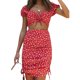 thumbnail image 1 of Conjunto de traje de falda superior con cordones, ropa de mujer estampada, transpirable, absorbente del sudor, amigable con la piel, para primavera y verano, rojo S, 1 of 8