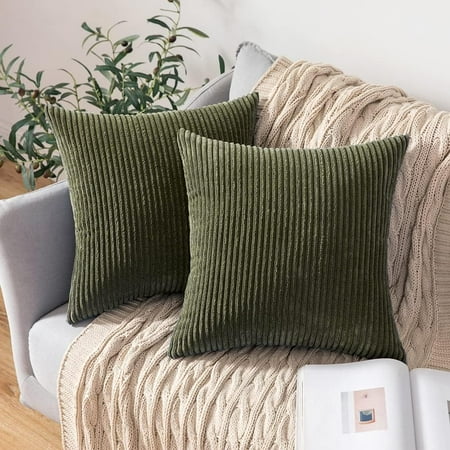 

MIULEE Pack of 2 Corduroy Pillow Covers Soft Soild Striped Throw Pillow Covers Set Decorative Square Cushion Cases Pillowcases for Spring Sofa Bedroom Couch 16x16 Inch Olive Green