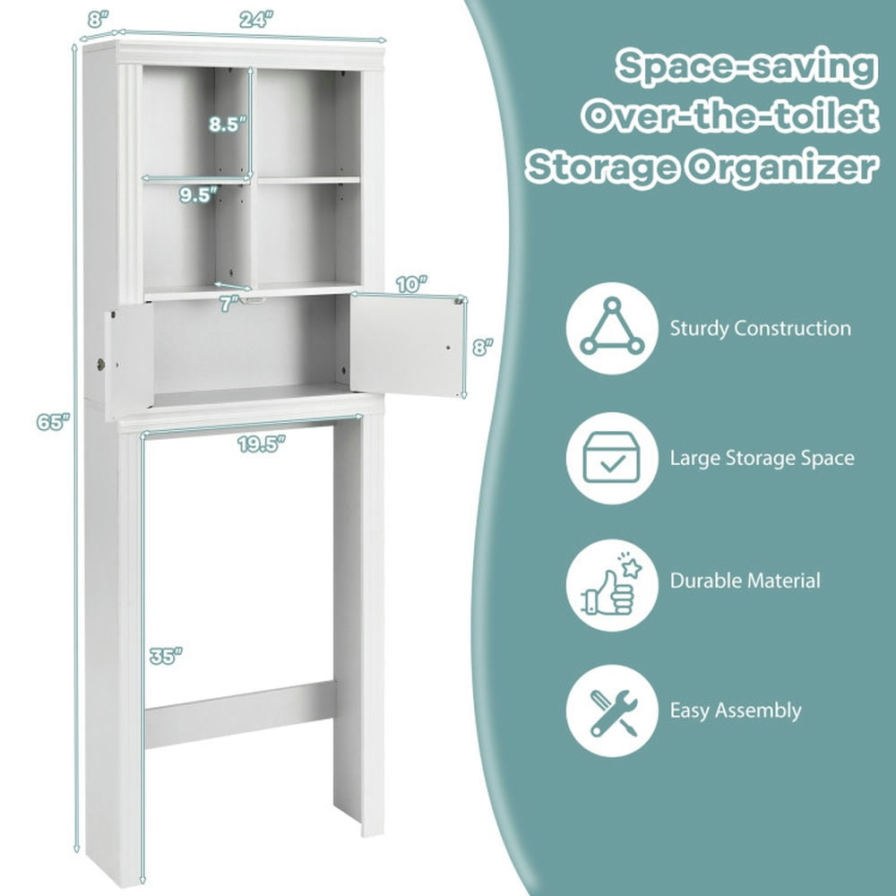 Finihen Toilet Storage Rack, Over the Toilet Storage Rack, Bathroom Space Saver with Adjustable Shelf, for Bathroom, White