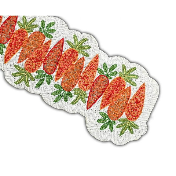 Handmade Beads Table Runner, Carrots Design Table Runner, Easter Tableware 13X36 Inch