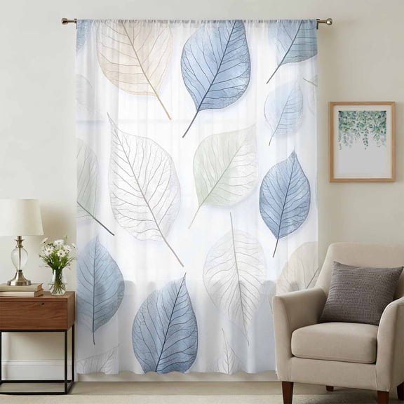 Blue Sage Green Leaves Sheer Curtains 84 Inches Long, Spring Botanical Watercolor Light Filering Curtains, Breathable Simi Curtain Privacy Drapes for Living Room Bedroom Lightweight Window Treatment