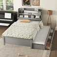 thumbnail image 3 of Harper & Bright Designs Full Size Platform Bed Frame with Trundle and 3 Drawers, Wooden LED Platform Bed W/Hidden Storage Headboard & USB Port, Gray, 3 of 17