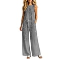 thumbnail image 2 of Cagogo Women's 2 Piece Sleeveless Tank Top Long Pants Set Casual Summer Outfits Loose Round Neck Tops Comfy Pants Matching Lounge Sets Boho Vacation Travel Clothes, Gray S, 2 of 6