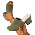 thumbnail image 3 of HomeDM Womens Chunky Block Heels Sandals Square Open Toe Casual Comfort Slip-On Slides Dress Shoes, Green Size 6, 3 of 9