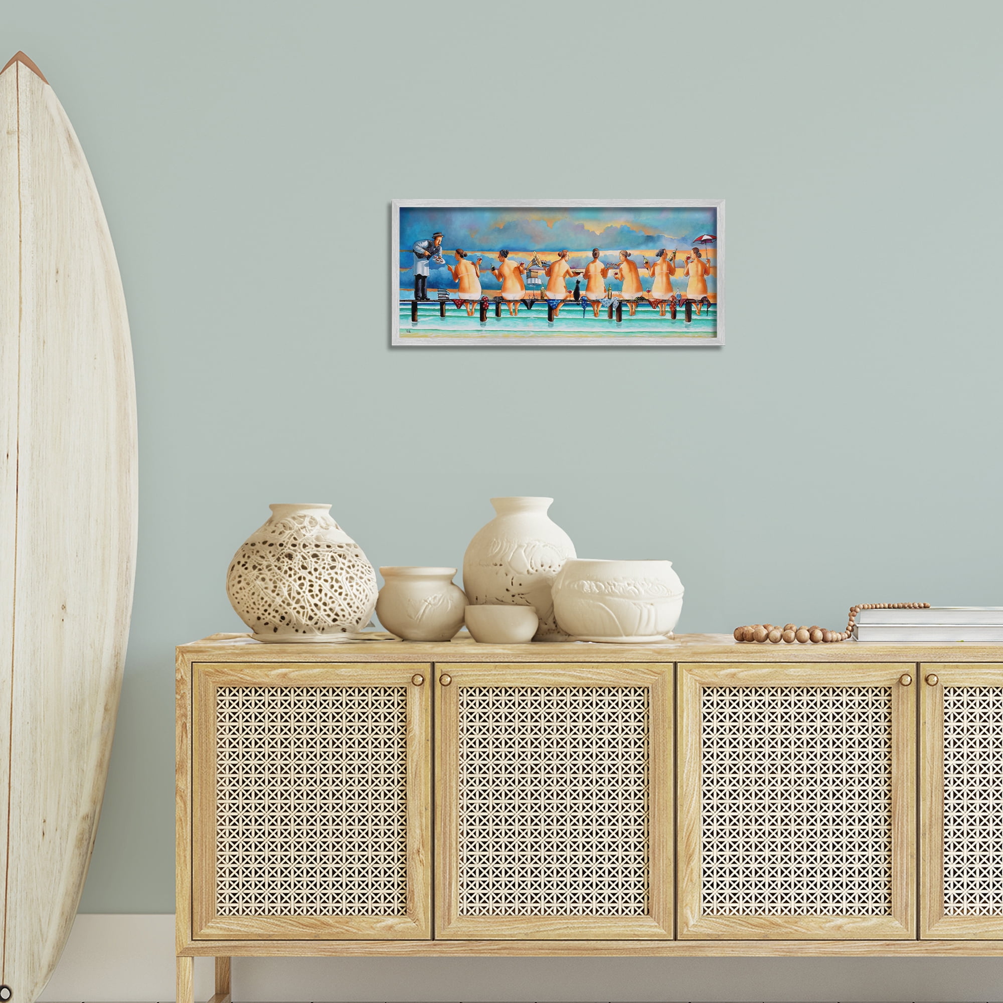 Stupell Industries Ladies Enjoying Beach Novelty Painting Gray Framed Art Print Wall Art, 24 x 10