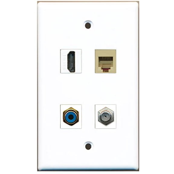 RiteAV - 1 Port HDMI 1 Port RCA Blue 1 Port Coax Cable TV- F-Type 1 Port Phone RJ11 RJ12 Beige Wall Plate