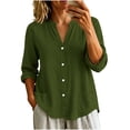 thumbnail image 2 of Cotton Linen Button Down Shirt for Women Ghalytn V Neck Stand Collar Blouse - Long Sleeve Casual Top with Pockets, 2 of 7