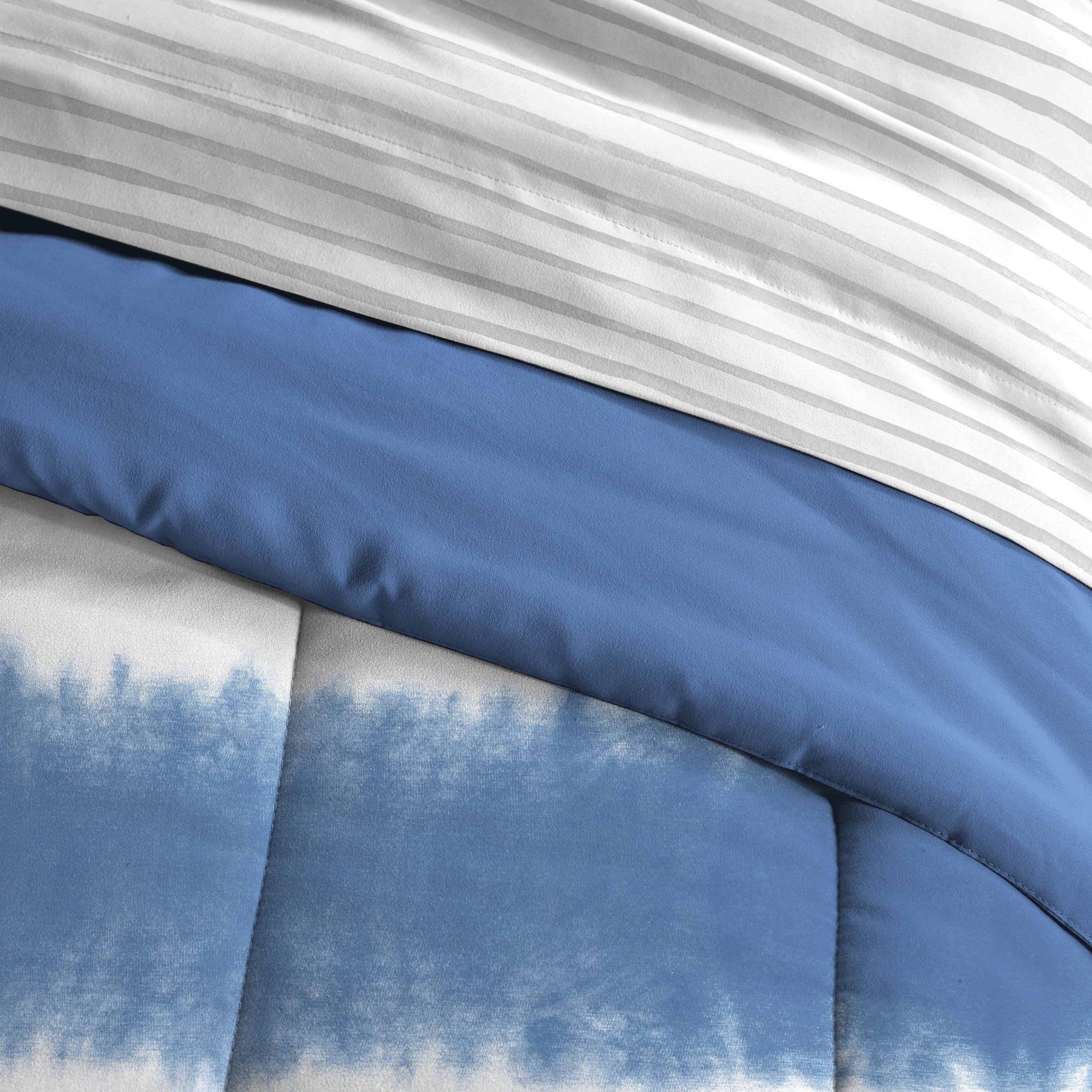 Dream Factory Tie Dye Stripe Twin 5 Piece Comforter Set, Polyester, Microfiber, Blue, Child, Unisex