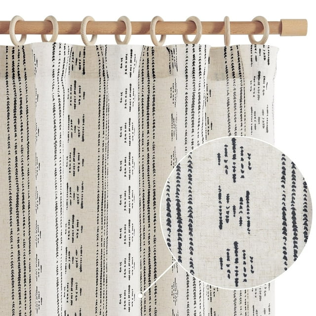 Cortinas Jinchan Boho de Rayas, Largo 160 cm, Lino, 2 Paneles