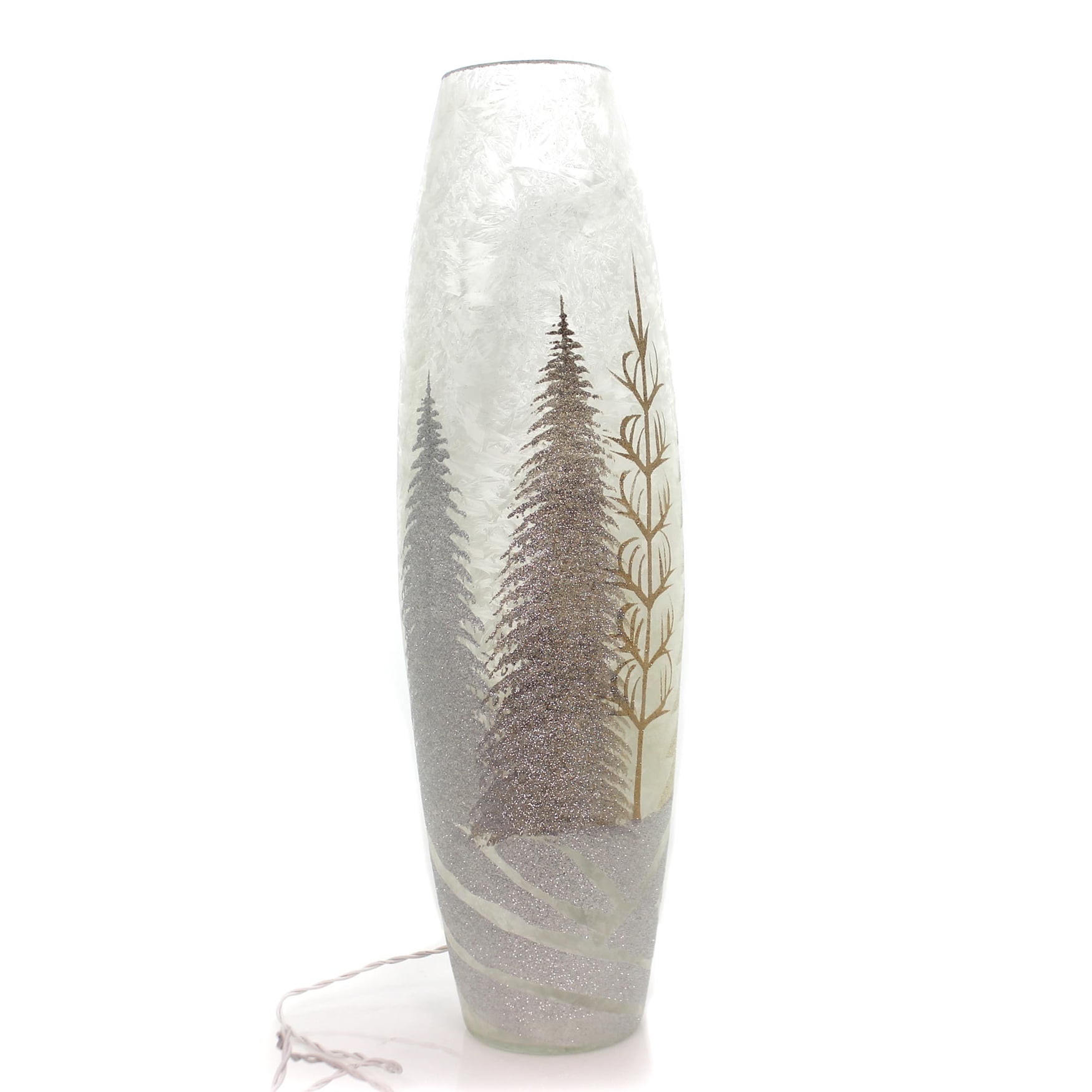 Stony Creek Lighted Glass Vase With Silver Trees www.walmart.com