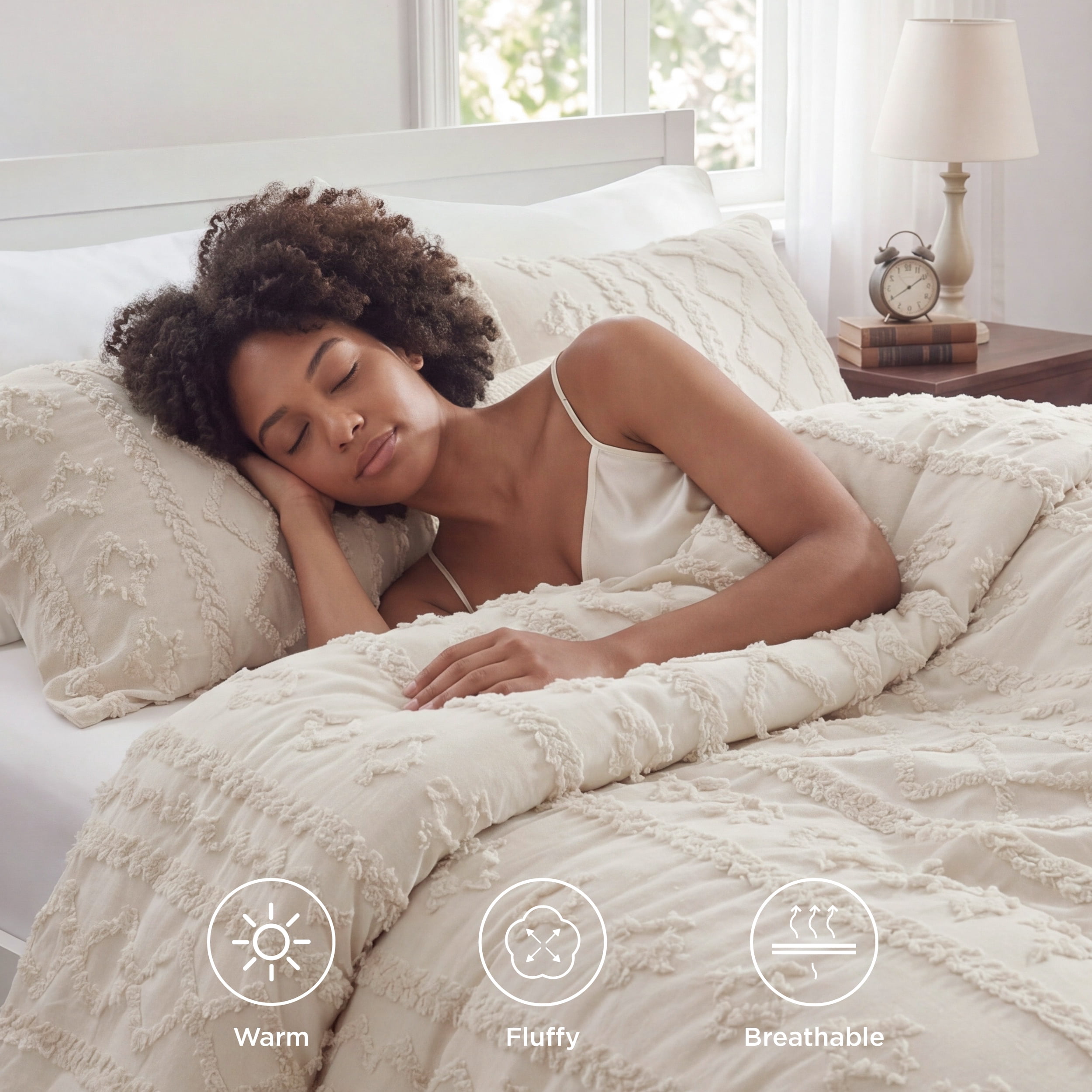 U by Bedsure Tufted Boho Comforter Set Queen, Beige, 3 Pieces Farmhouse Shabby Chic Embroidery Bedding Set, Soft Jacquard Comforter for All Seasons