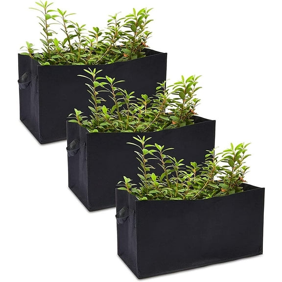 Nvzi Rectangle Grow Bags with Handles for Vegetables, Fabric Planter (23.6 x 11.8 x7.9 in, 3 Pack,Black)