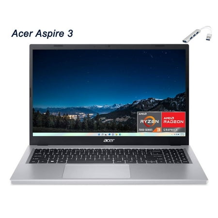 Acer Aspire 3 Slim Laptop, 15.6" FHD IPS Display, AMD Ryzen 3 7320U Processor, 8GB LPDDR5, 128GB SSD, Wi-Fi 6, Windows 11 Home in S Mode, Bundle With Cefesfy USBHUB