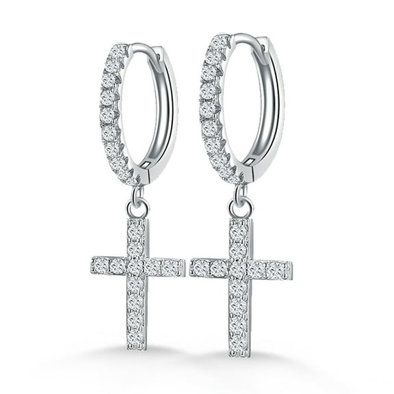 Kaydenana 1 Pair 0.63 Carat Moissanite 925 Sterling Silver Stud, Hoop with Hanging Cross Earrings for Women