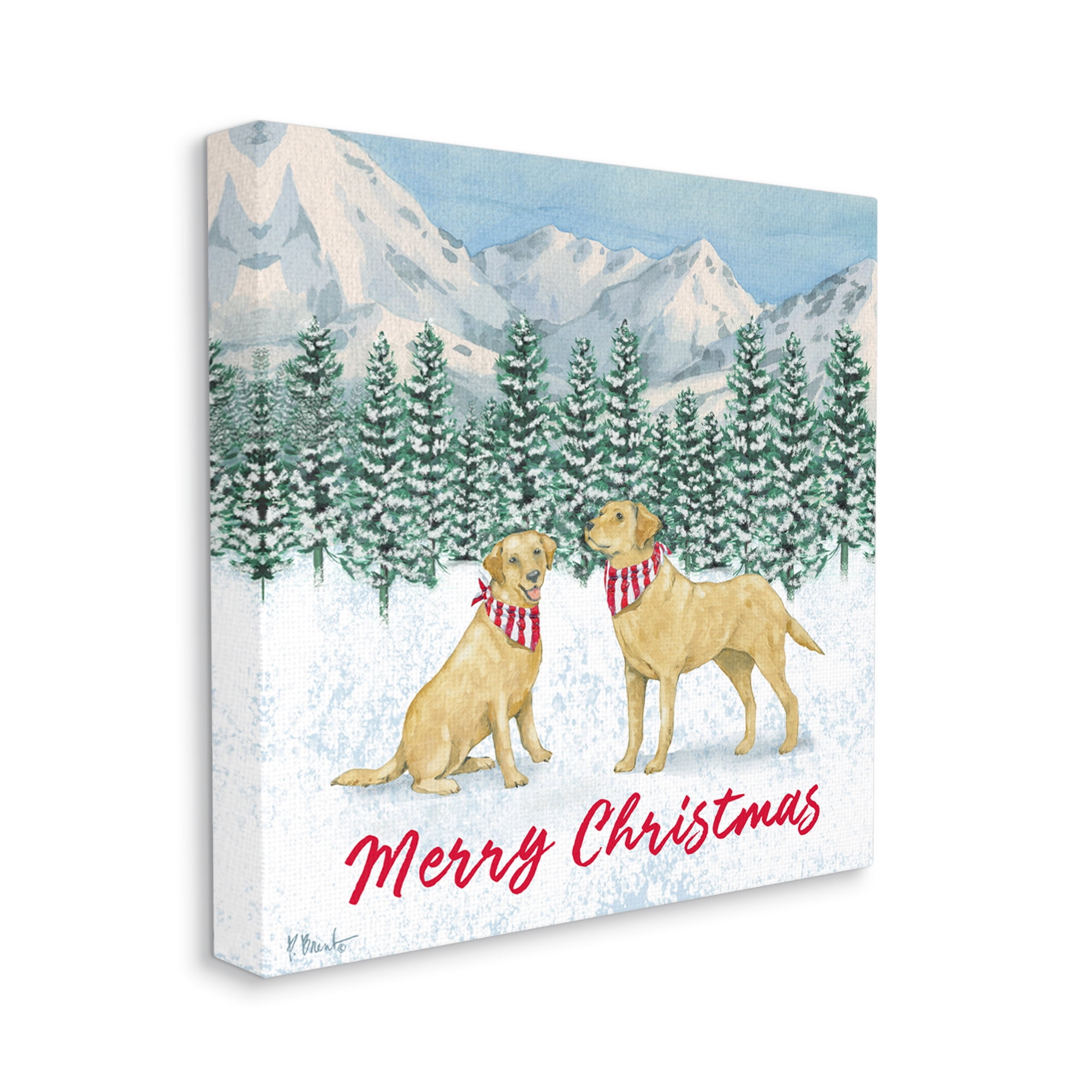 Stupell Industries Merry Christmas Dogs Holiday Painting Gallery Wrapped Canvas Print Wall Art, 17 x 17