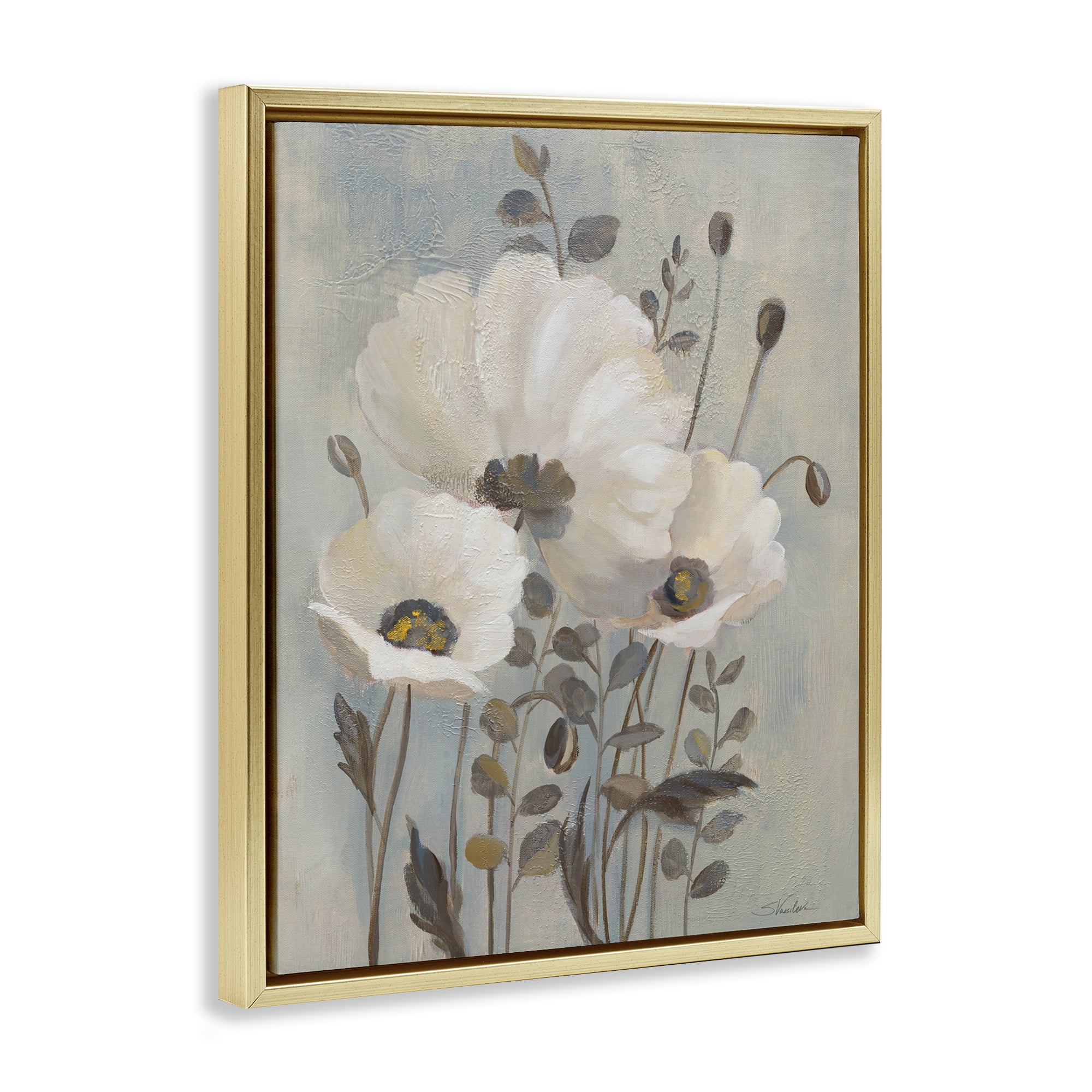 Stupell Industries Traditional Neutral Poppies Botanical & Floral Painting Gold Floater Framed Art Print Wall Art, 25 x 31
