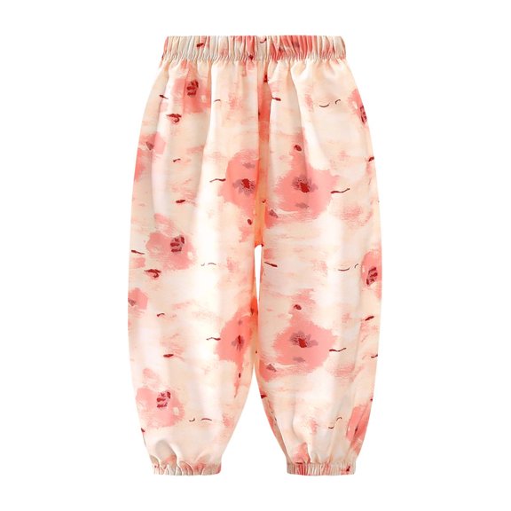 Pretxorve Kids Girls Jogger Pants Summer Print Loose Breathable Light Bottoms Sizes 1-13Y