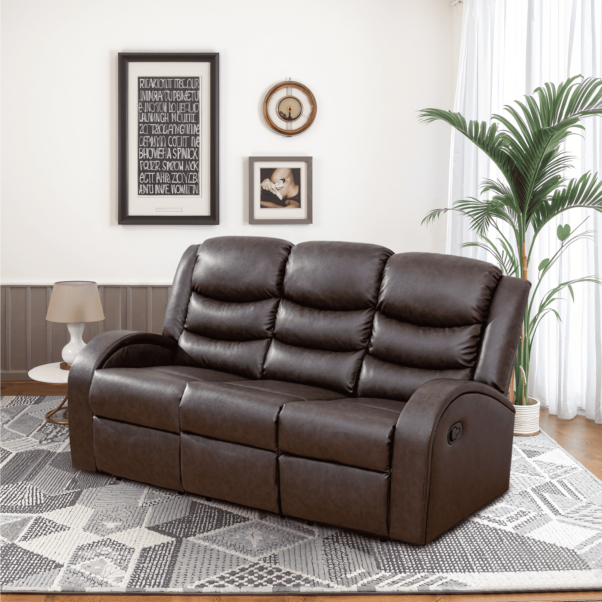 MAYEERTY 72" Modern Upholstered Couch Faux Synthetic Leather Sofa for Living Room，Brown