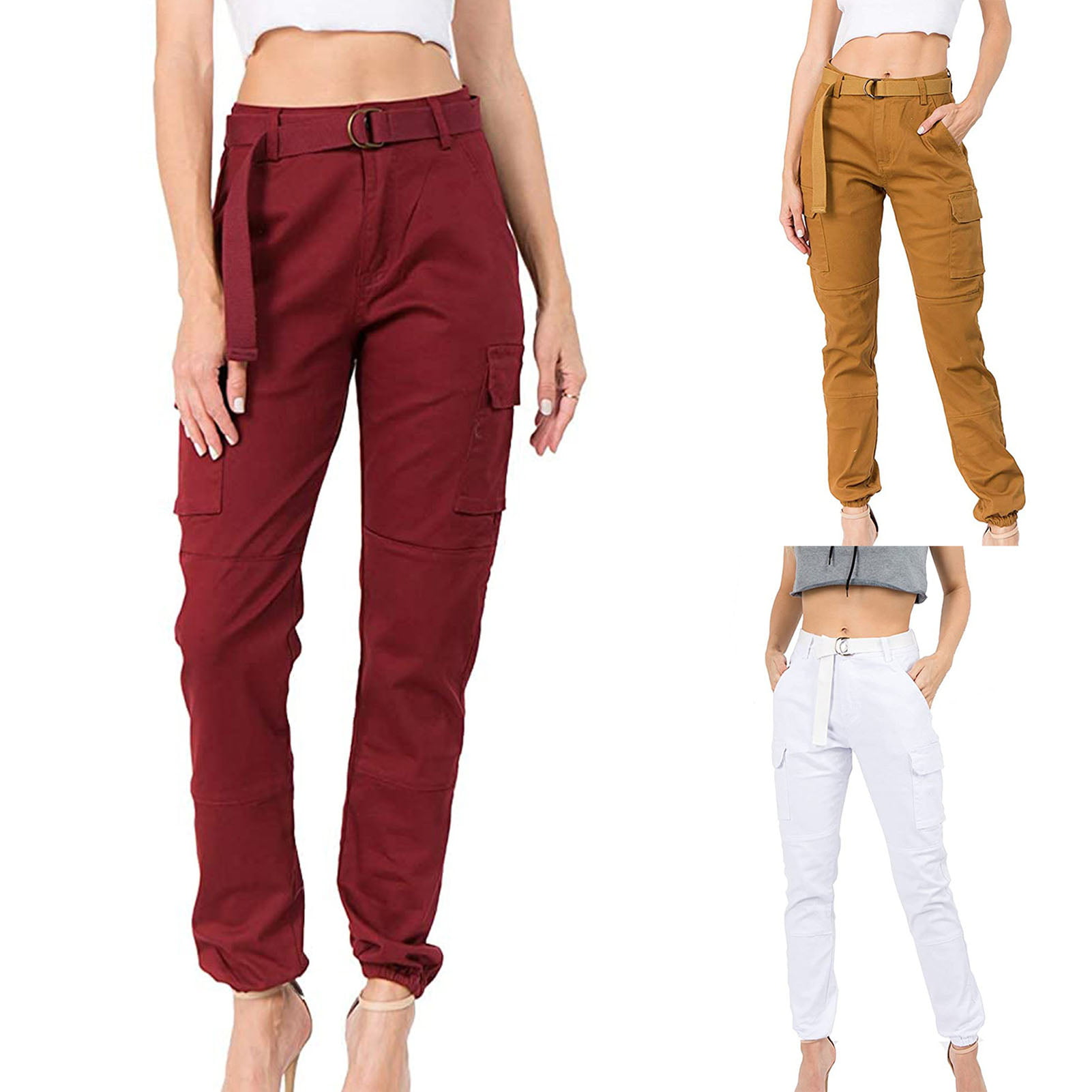 Women's Casual Work Pants with Pockets and Belt Long Pants for Summer -  Walmart.com