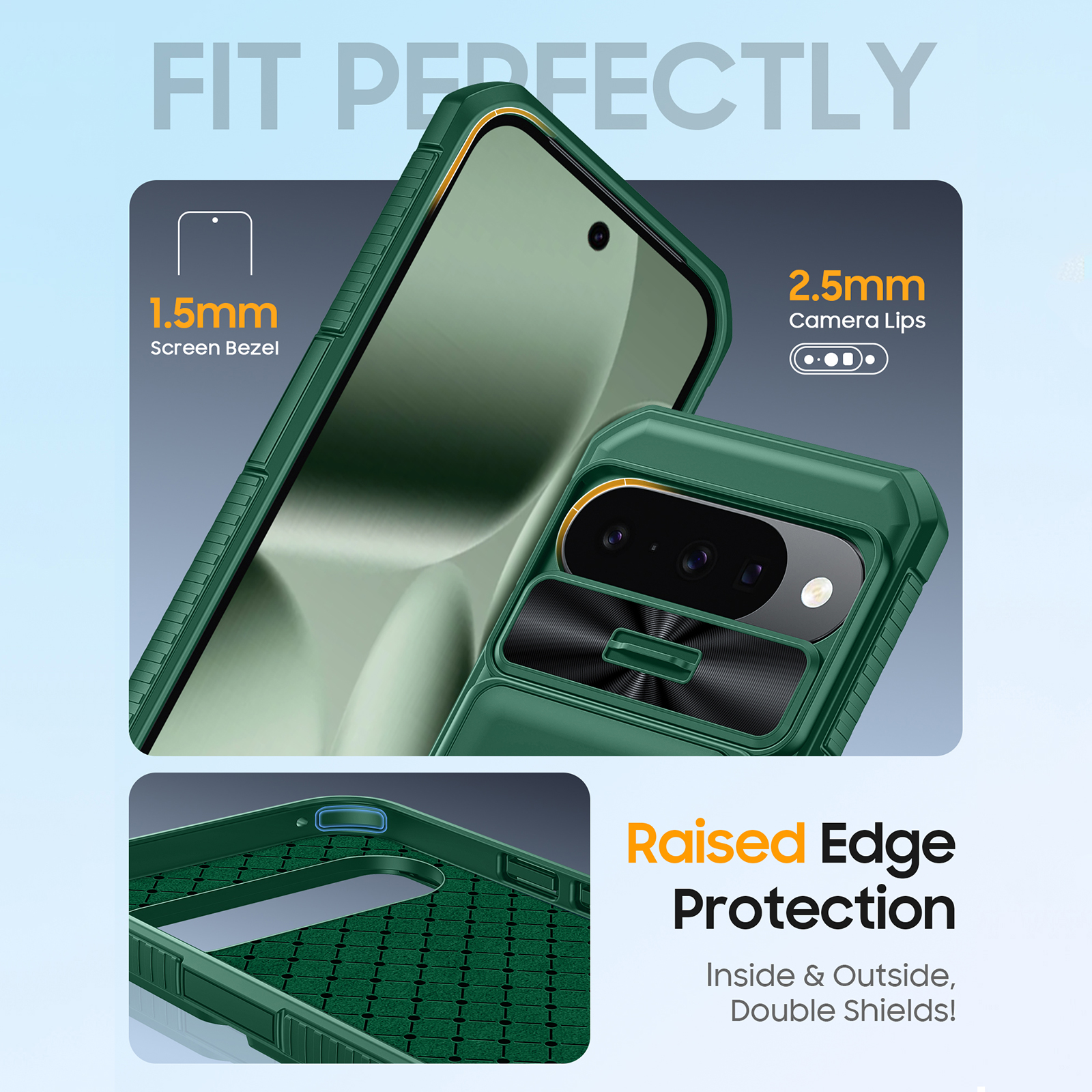 Vizvera for Google Pixel 10/10 Pro Wallet RFlD Cards Holder,Camera Control,Camera Cover,Rugged Shockproof Silicone Protective Phone Case-Green